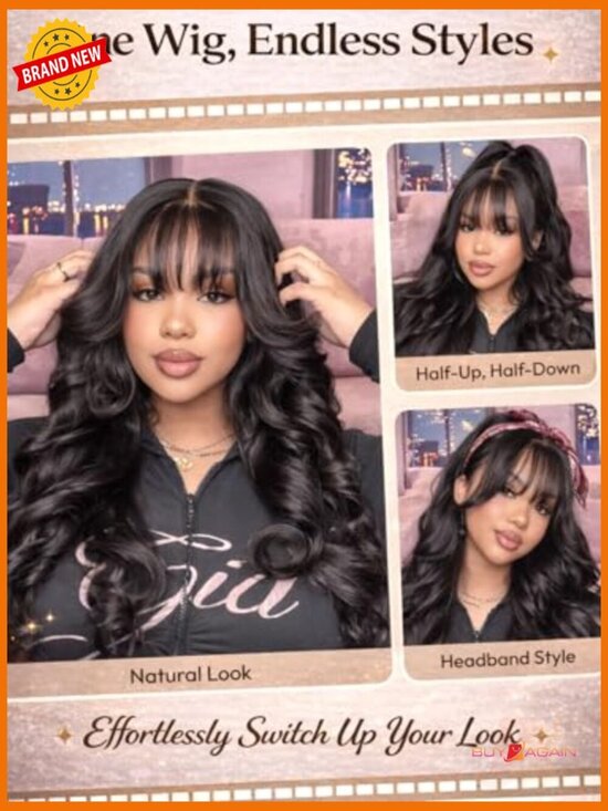 Body Wave Human Hair Wig with Wispy Bangs, Glueless Lace Front, Pre-Plucked main image 5